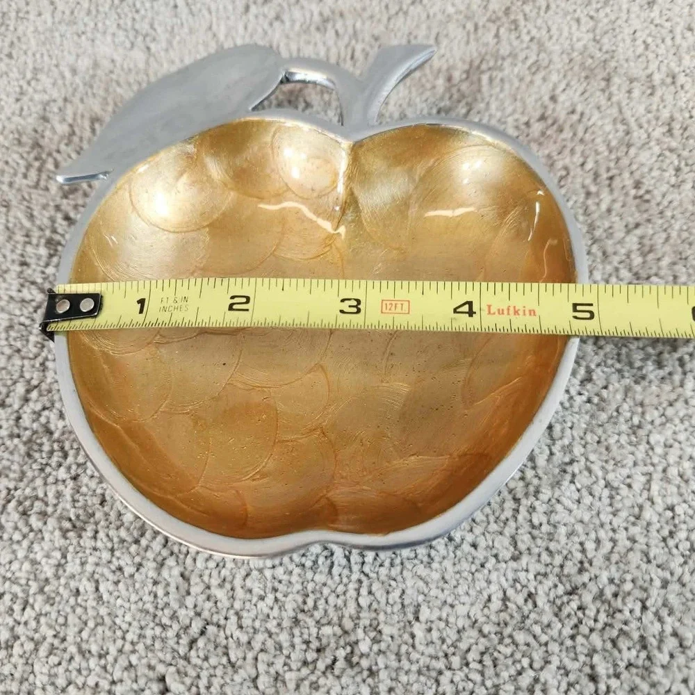 Gold Apple‎ Shaped Bowl Silver Bottom Scalloped Metal Trinket Dish